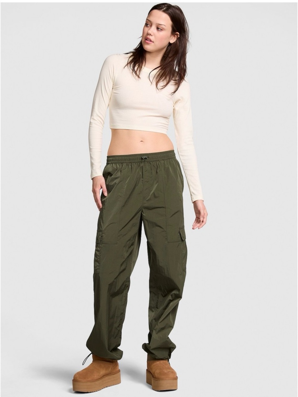 PINK Victoria's Secret Olive green Parachute Cargo Pants size small New